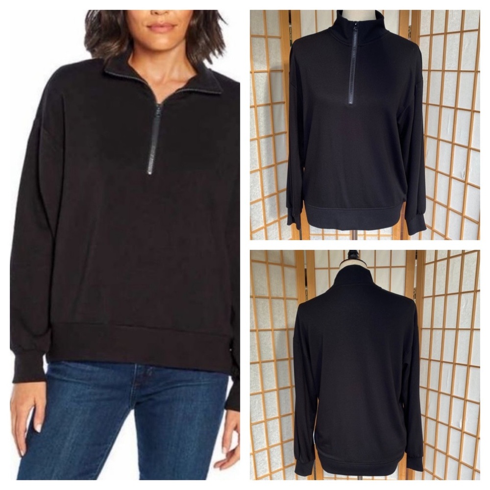 Three Dots Black 1/4 Zip Pullover Top SZ S